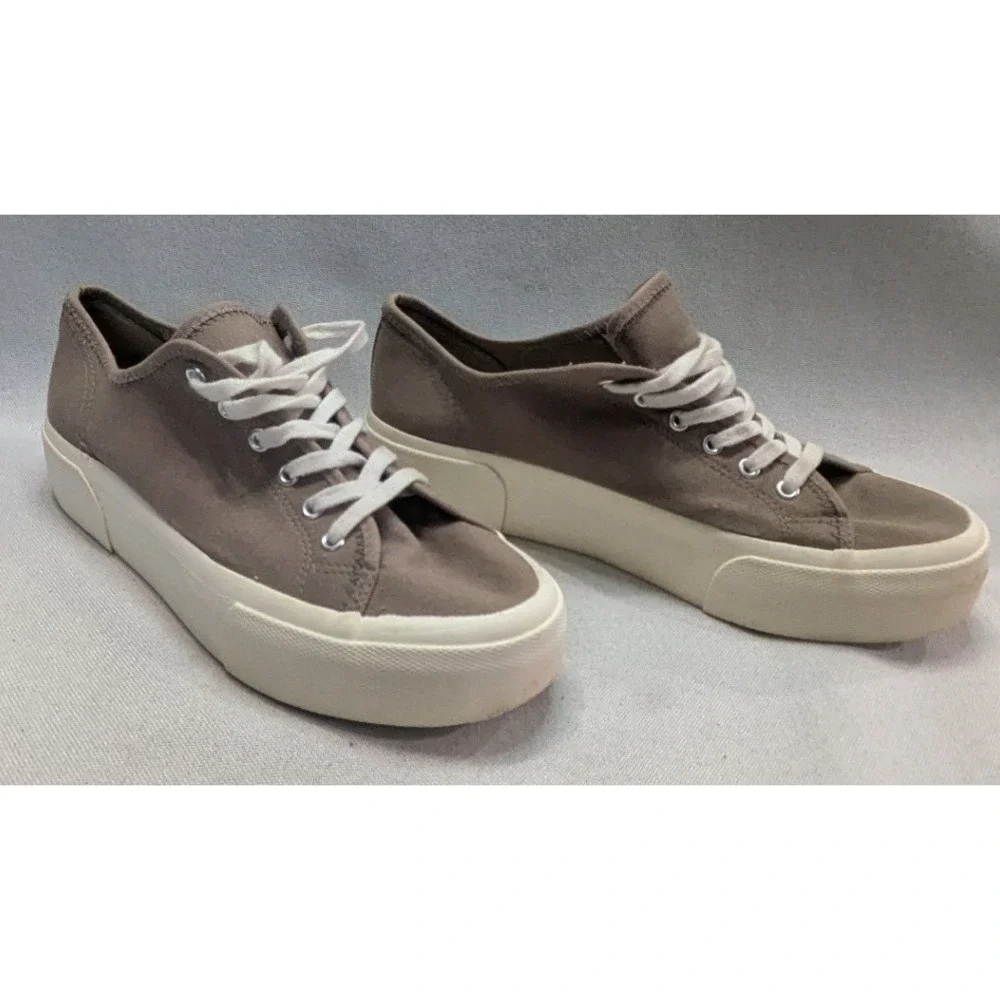 H&M Canvas Platform Sneakers Womens 9.5 Taupe Brown Good Low Top 0976816